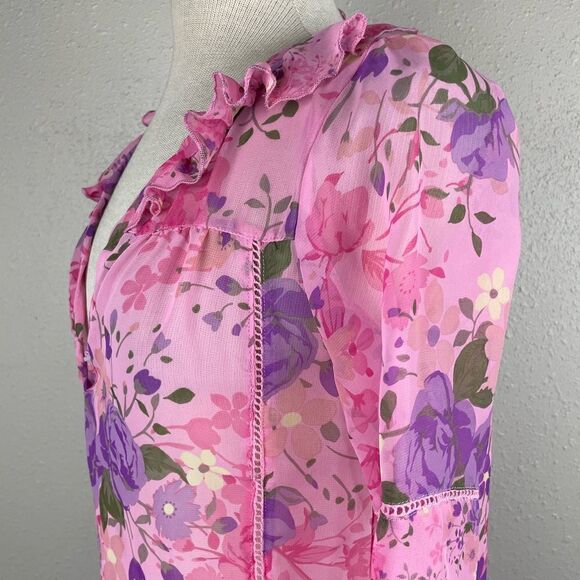 Dream Out Loud by Selena Gomez Sheer Pink V-Neck Floral Top Size M - Picture 4 of 6